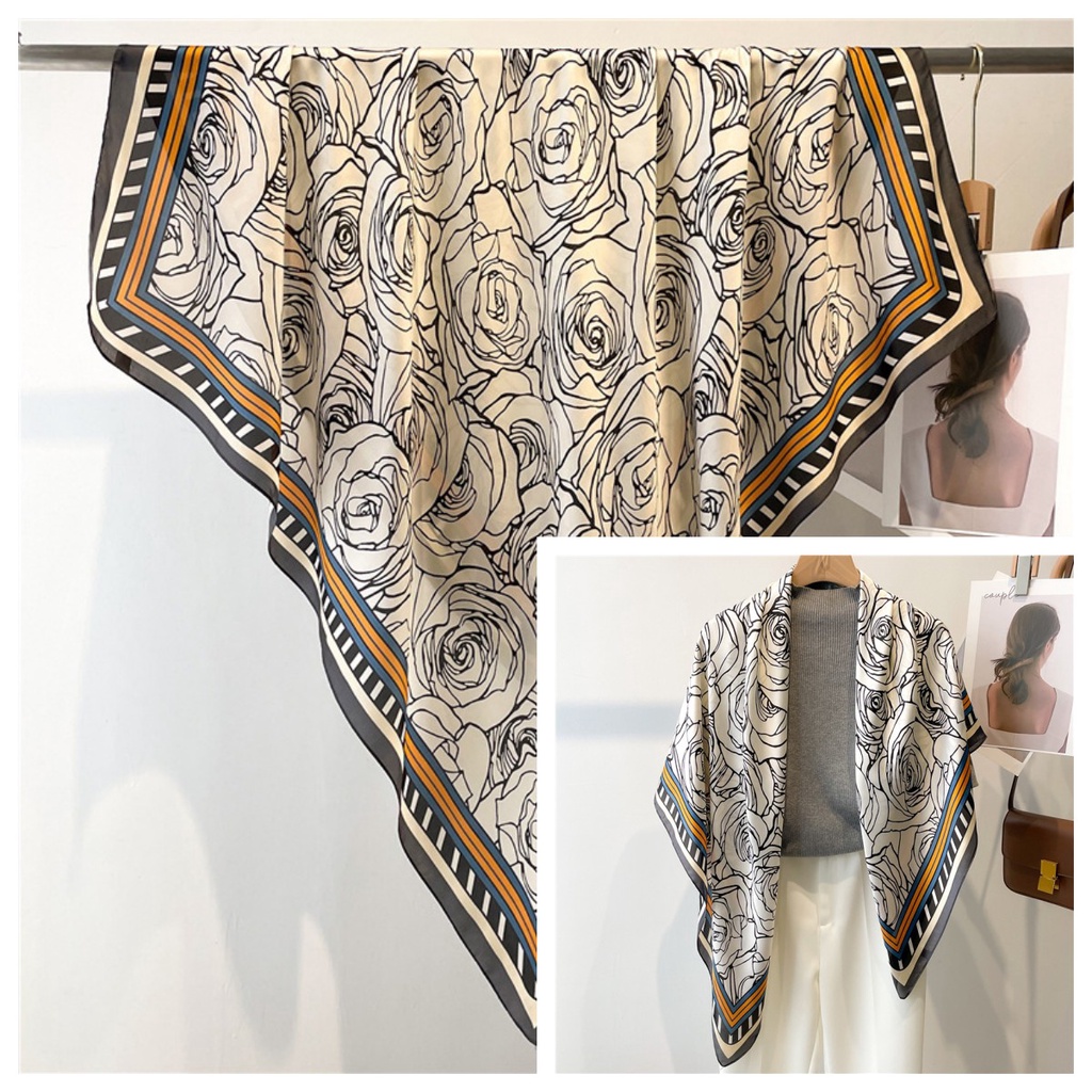 Khăn Choàng Lụa Satin Vuông Cỡ Lớn 110cm Chống Nắng Dễ Phối Đồ Thời Trang Mùa Hè Cho Nữ Sự Bảo Vệ