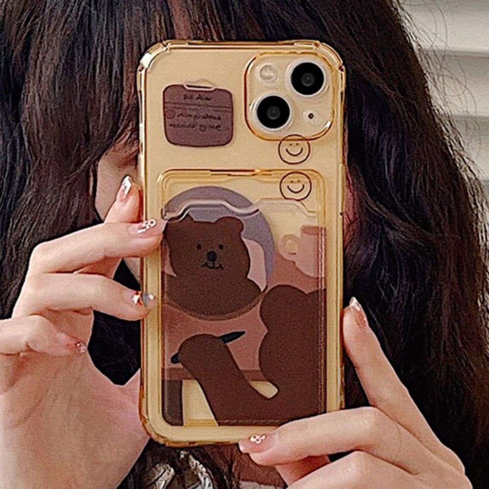 Ốp Điện Thoại TPU Mềm Chống Sốc Có Ngăn Đựng Thẻ Hình Gấu Cho Iphone 11 14 13 12 Pro Max Xr Xs Max 7 8 Plus Se
