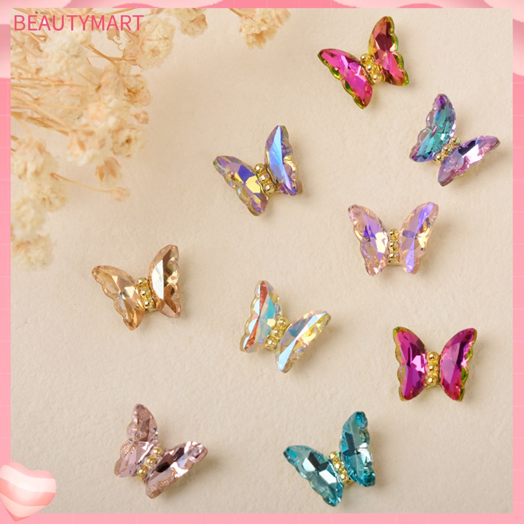 Bộ 10 Phụ Kiện Trang Trí Móng Tay Hình Bướm 3D Lấp Lánh Sang Trọng