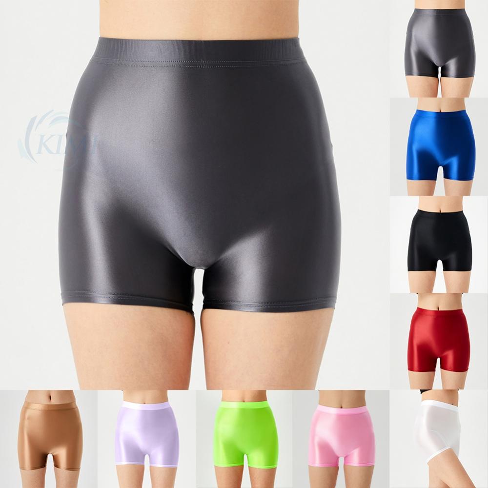 KIMI-Women's and Men's High Waist Shiny Glossy Shorts Perfect for Gym Running and Yoga