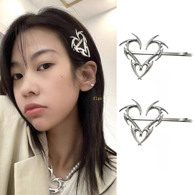 Kẹp Tóc Kim Loại y2kHair Hình Trái Tim Phong Cách Punk