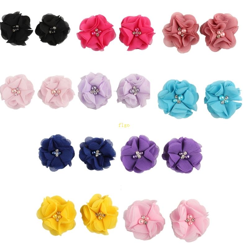 Set 2 Kẹp Tóc Chiffon Hình Bông Hoa Đính Ngọc Trai Giả DIY Dành Cho Thanh Thiếu Niên