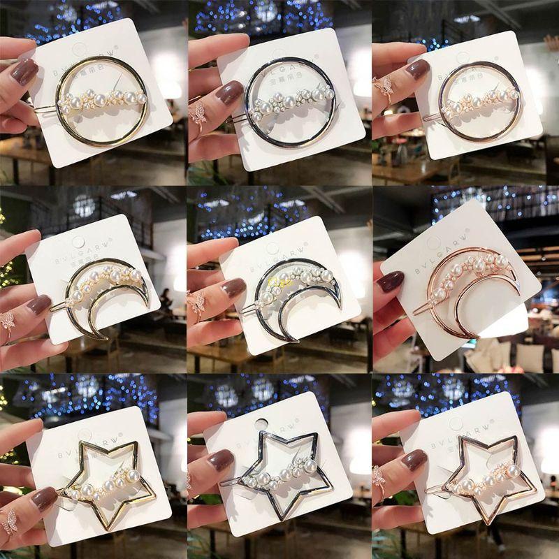 Flgo Kẹp Tóc Mái Tròn Kim Loại Hình Ngôi Sao Mặt Trăng Rỗng Phong Cách Hàn Quốc Cho Nữ Shap