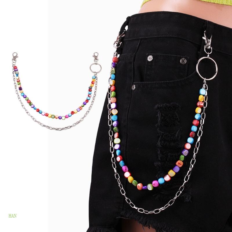 Dây Xích Kim Loại Dạng Chuỗi Hạt Nhiều Màu Sắc Trang Trí Quần Jean Phong Cách Rock