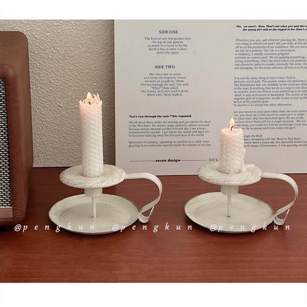 Giá Đỡ Đèn Cầy Bằng Sắt Màu Trắng Phong Cách Trung Cổ Độc Đáo Trang Trí Nhà Cửa