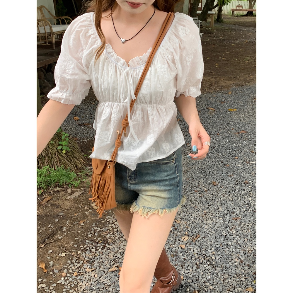 Áo Sơ Mi Ngắn Dáng Rộng In Họa Tiết Ngọt Ngào Thời Trang Mùa Hè Hàn