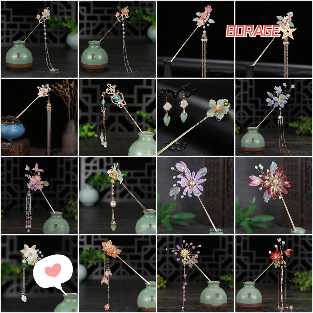 Trâm Cài Tóc BORAG Bằng Gỗ Mun Phối Tua Rua Phong Cách Cổ Điển Thời Trang