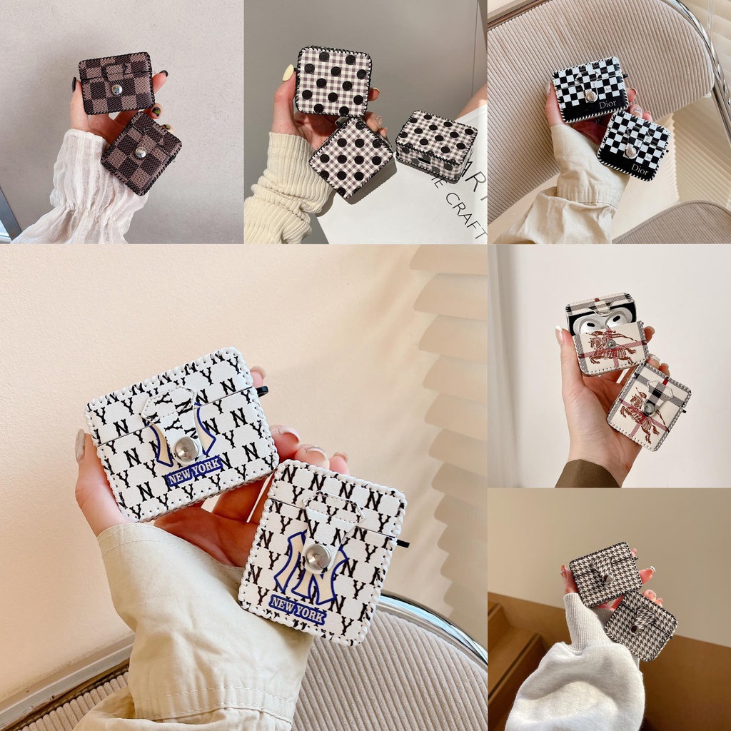 Vỏ Bảo Vệ Hộp Sạc Tai nghe không dây AirPods 1 / 2 gen3 pro2 2022 Bằng Da PU Hình Vuông Kiểu Dáng Thời Trang