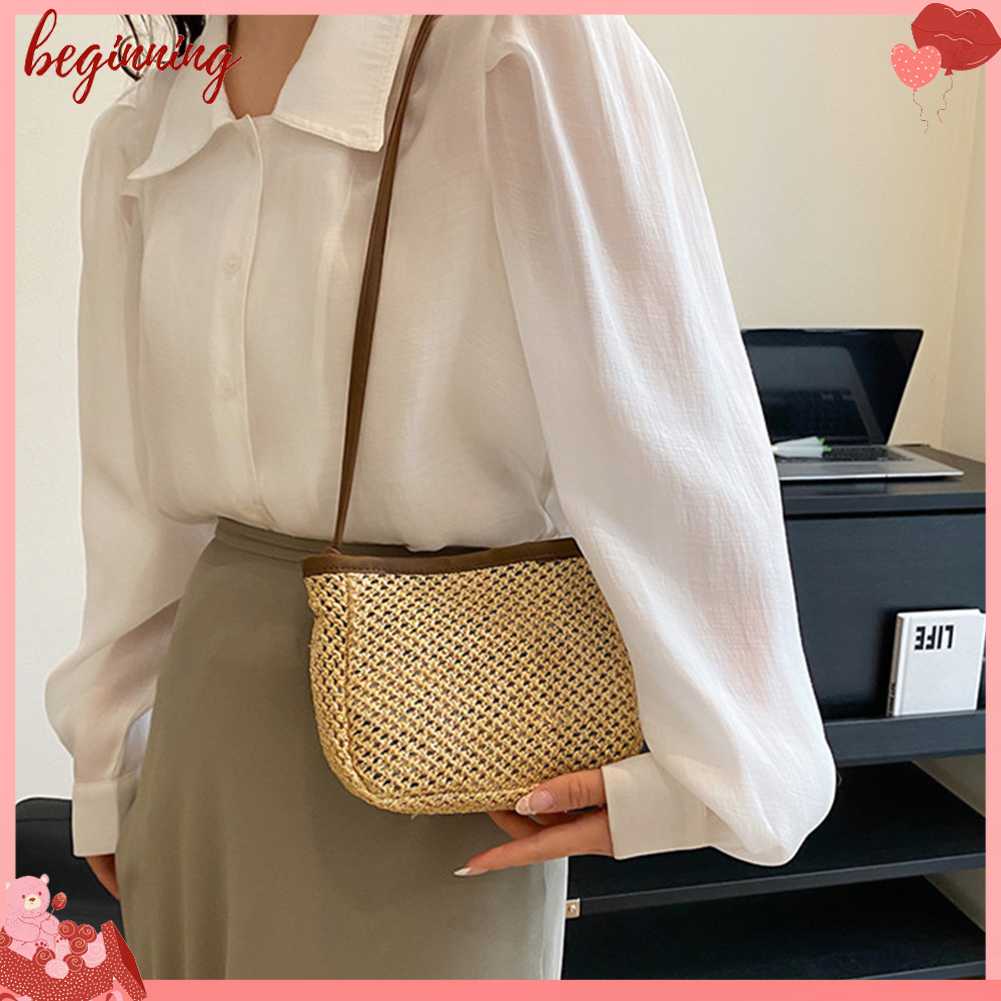 ✿ Bắt Đầu ✿ Túi Đeo Chéo Đan Cói Cỡ Lớn Thời Trang Mùa Hè 2023 Cho Nữ