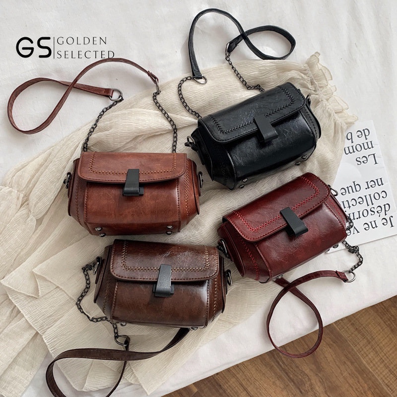 Hàng Mới Về Túi Đeo Chéo Da Mềm Cỡ Nhỏ Phối Dây Xích Thời Trang Nữ Sành Điệu