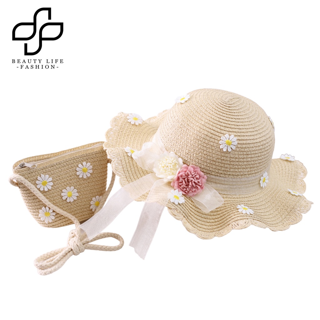 Set Túi Cói Vành Rộng Đính Nơ Thời Trang Cho Nữ