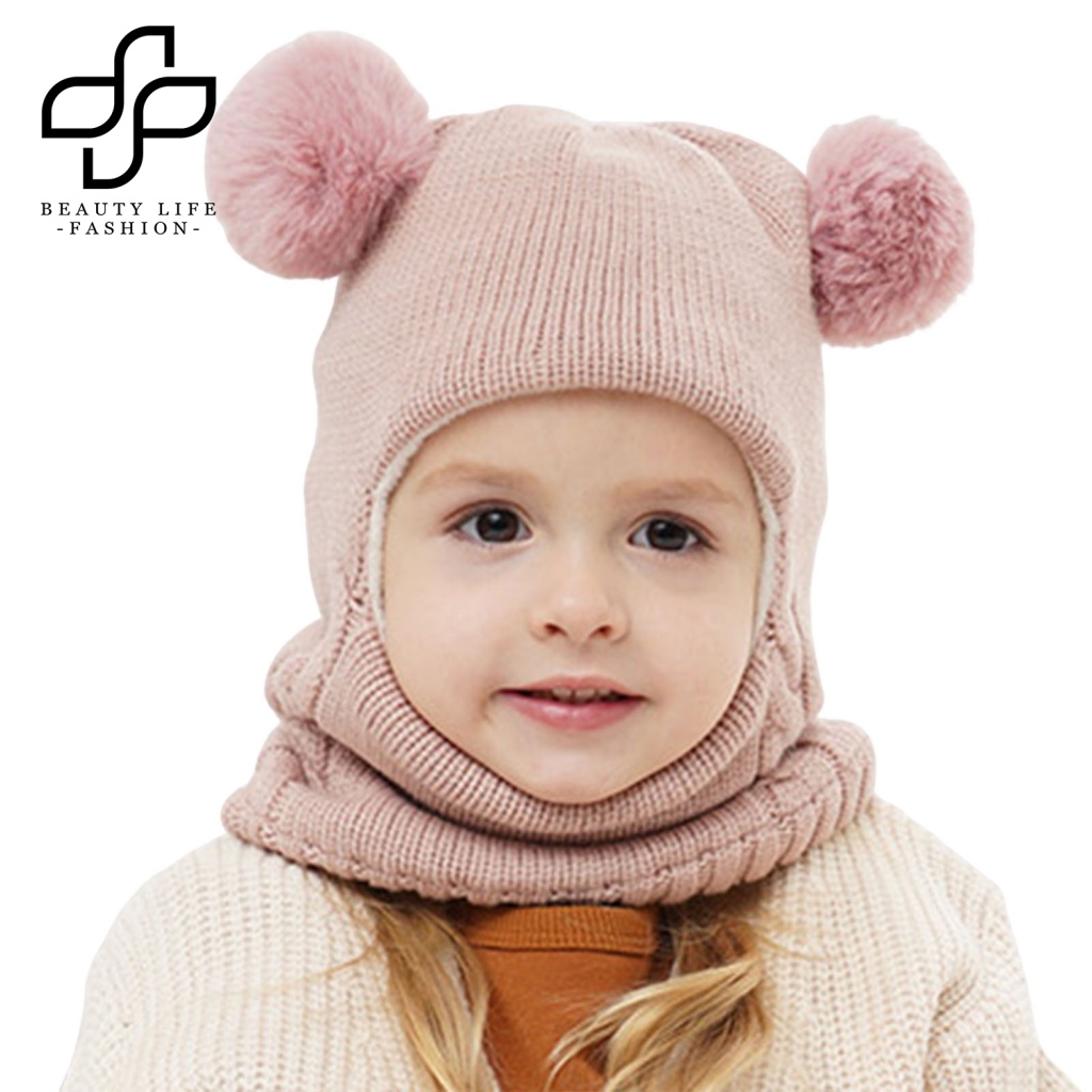 Mũ Beanie Dệt Kim 3 Trong 1 Co Giãn Dày Dặn Giữ Ấm Mùa Đông Cho Bé Trai Và Gái