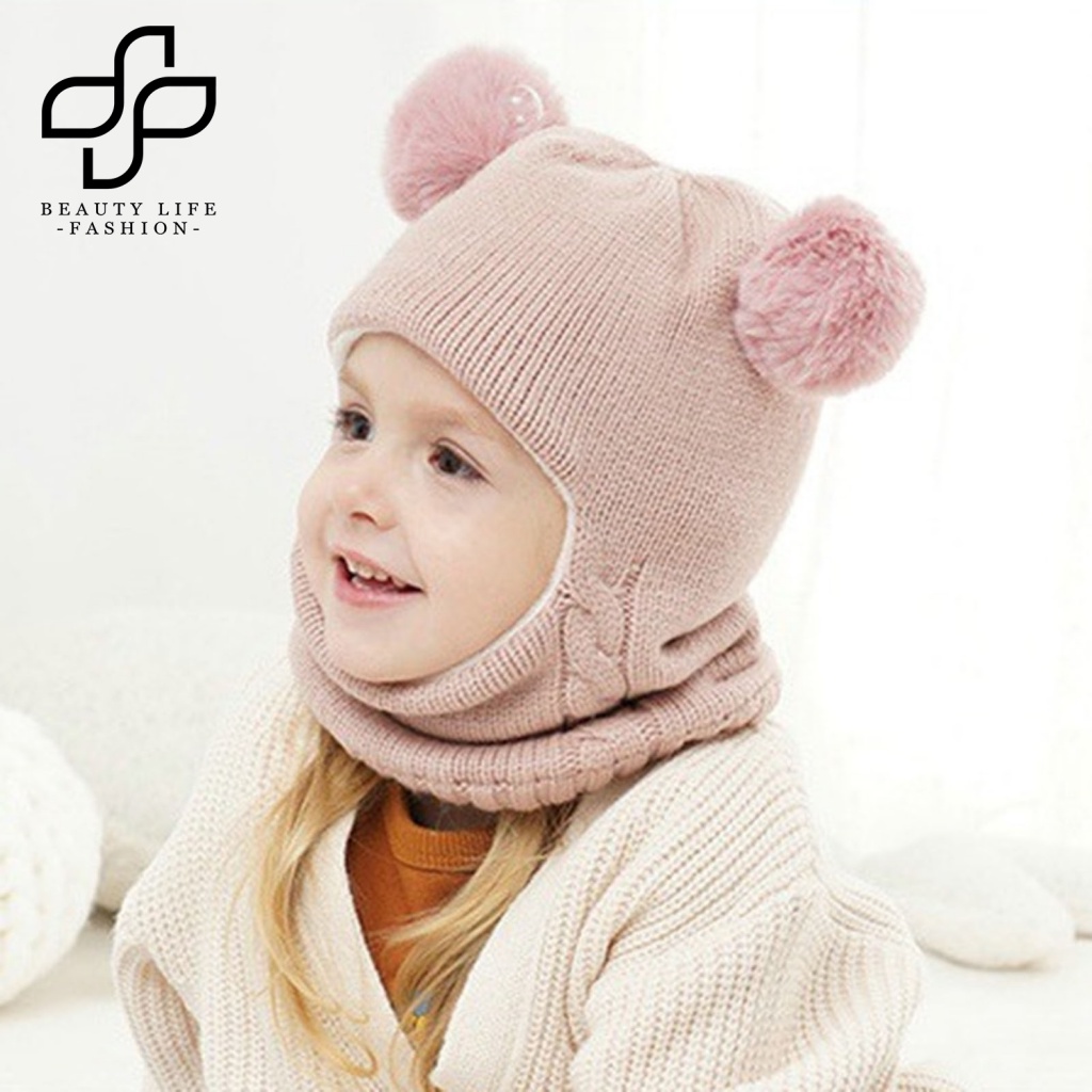 Mũ Beanie Dệt Kim 3 Trong 1 Co Giãn Dày Dặn Giữ Ấm Mùa Đông Cho Bé Trai Và Gái