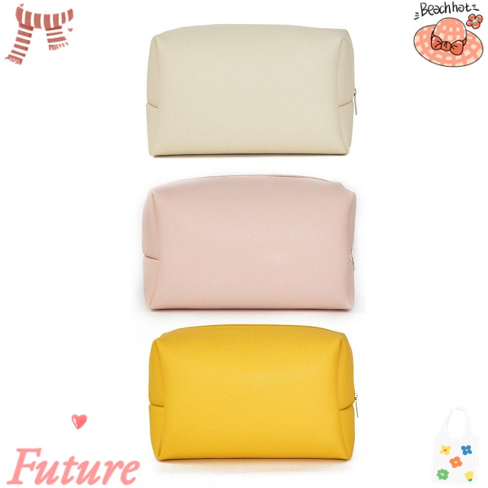 Túi Đựng Mỹ Phẩm Da PU Màu Trơn Chống Thấm Nước Tiện Dụng