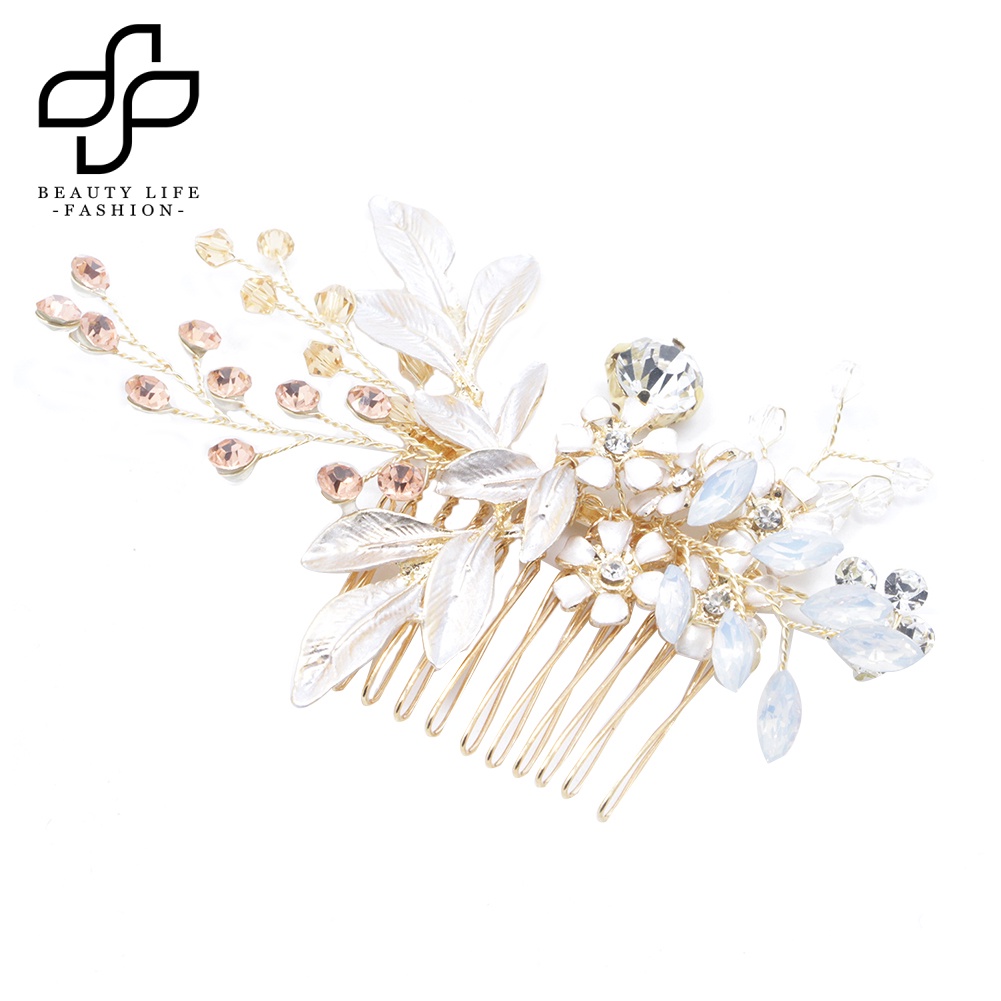 Lược Cài Tóc Hình Hoa Đính Đá Trang Nhã Cho Cô Dâu