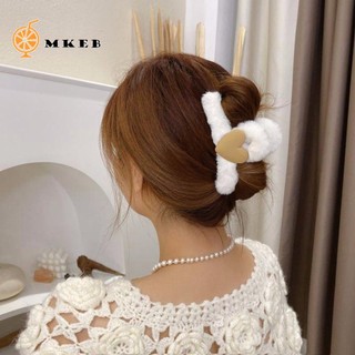 Kẹp tóc hình trái tim phối lông nhiều màu phong cách Hàn Quốc cổ điển thời trang thu đông cho nữ