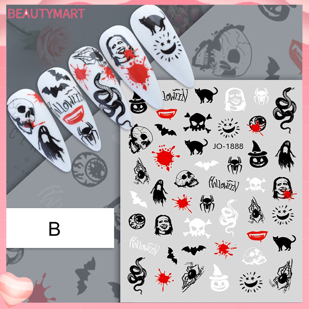 Nhãn Dán Móng Tay Tự Dính Họa Tiết Halloween Màu Sắc Tươi Sáng Siêu Mỏng Dễ Sử Dụng
