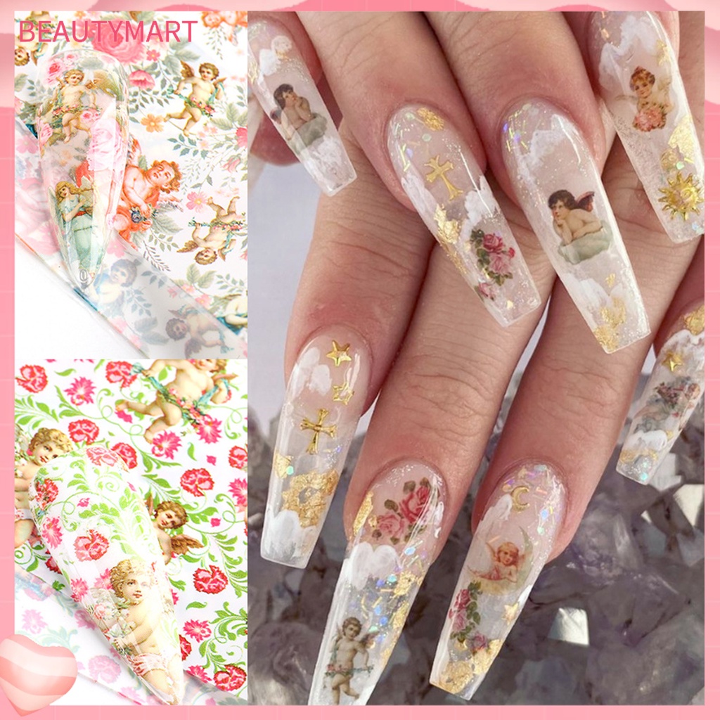 Set 10 Miếng Dán Móng Tay DIY Họa Tiết Thần Cupid Lâu Trôi Cho Nữ