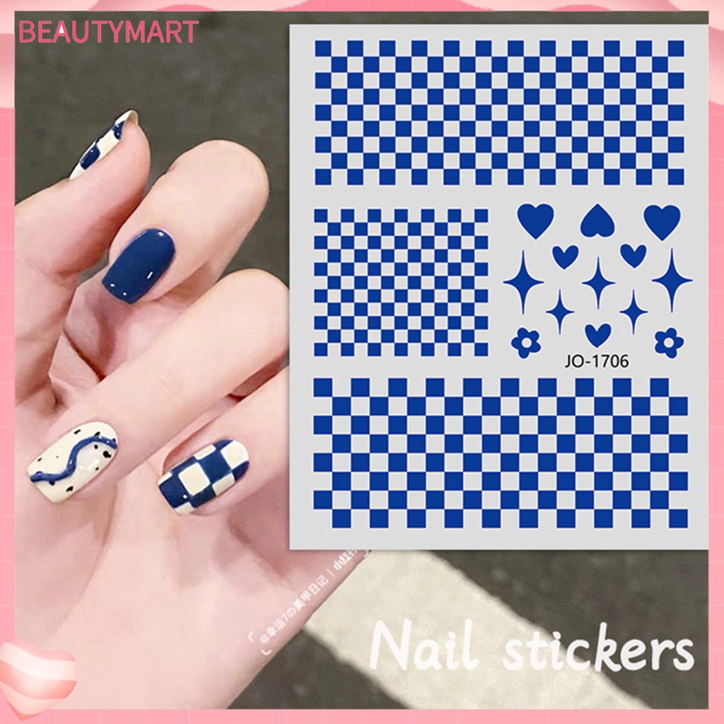Miếng Dán Móng Tay Tự Dính Họa Tiết Kẻ Ô Dành Cho Nữ