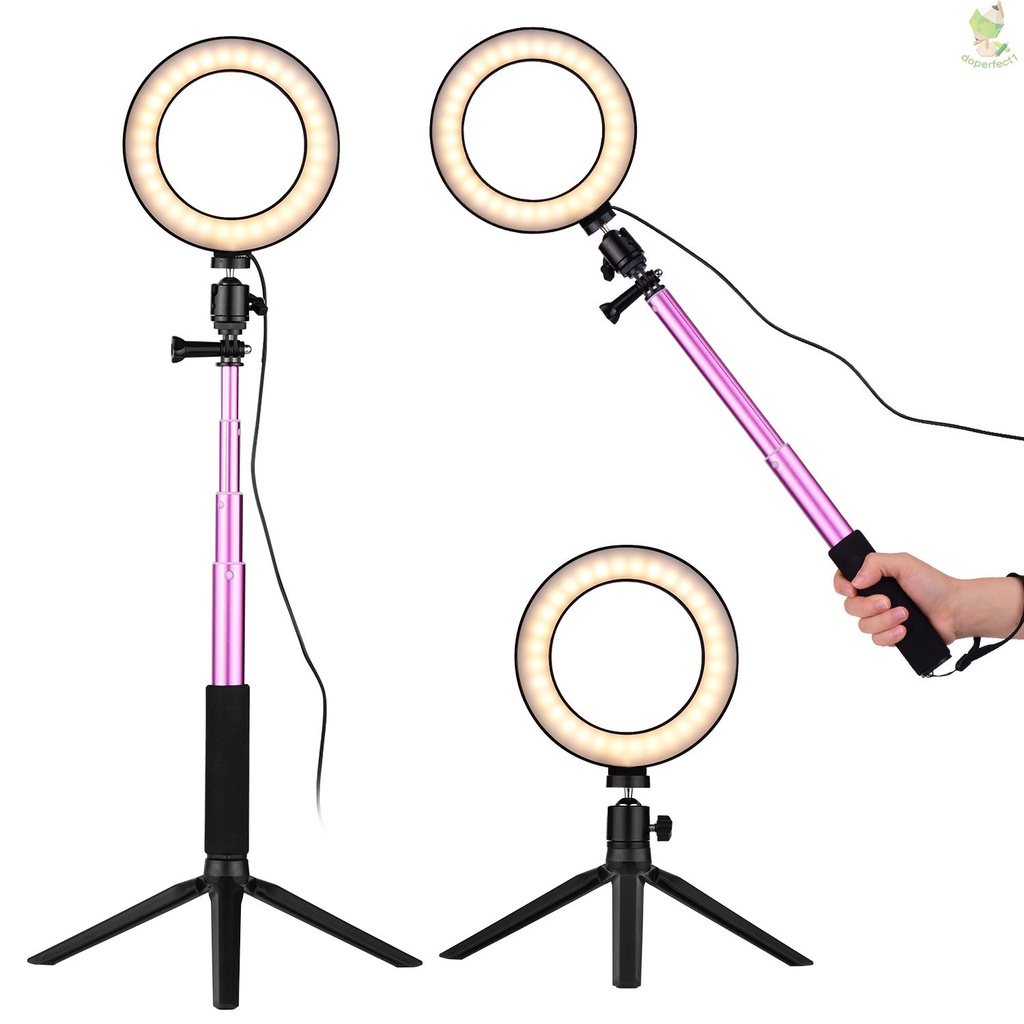 docooler 6 Inch Mini LED Ring Light Photography Lamp Dimmable 3 Lighting Modes USB Powered with Telescopic Stand Mini De   Came-6.5