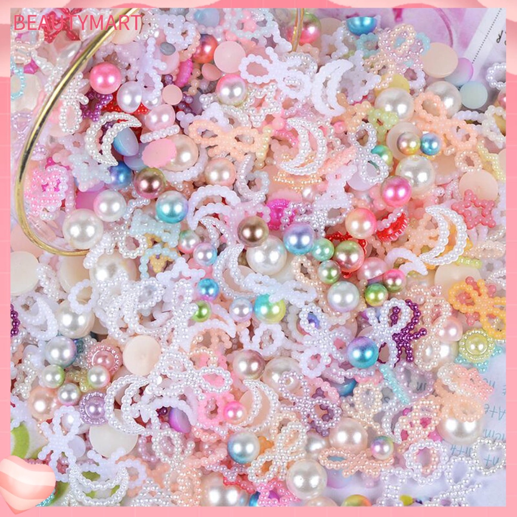 [beautymart] Hạt Ngọc Trai 50g Hình Nơ / Trái Tim / Ngôi Sao / Ngôi Sao Đính Trang Trí Ốp Điện Thoại / Móng Tay
