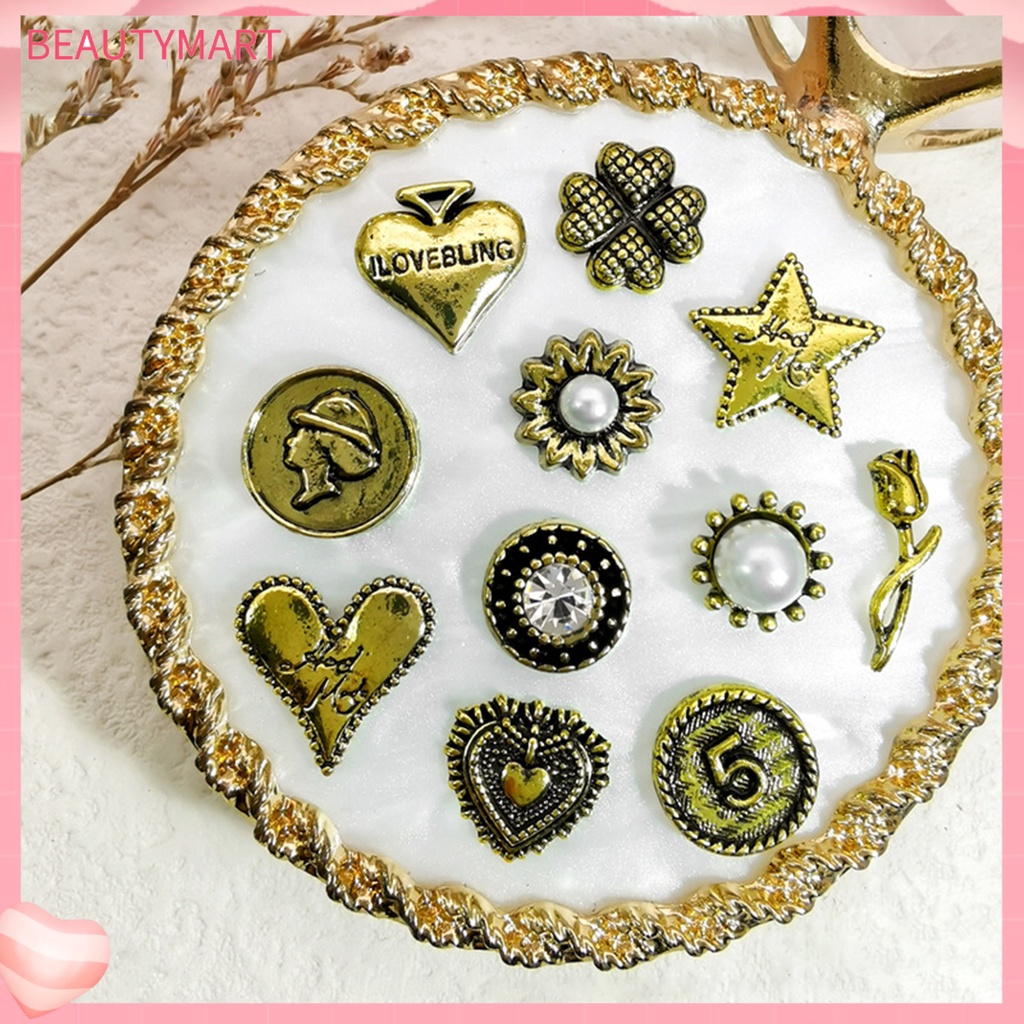 Túi 10 Phụ Kiện Trang Trí Móng Tay Nghệ Thuật Hình Hoa 3D Bằng Hợp Kim Chống Rỉ Sét DIY