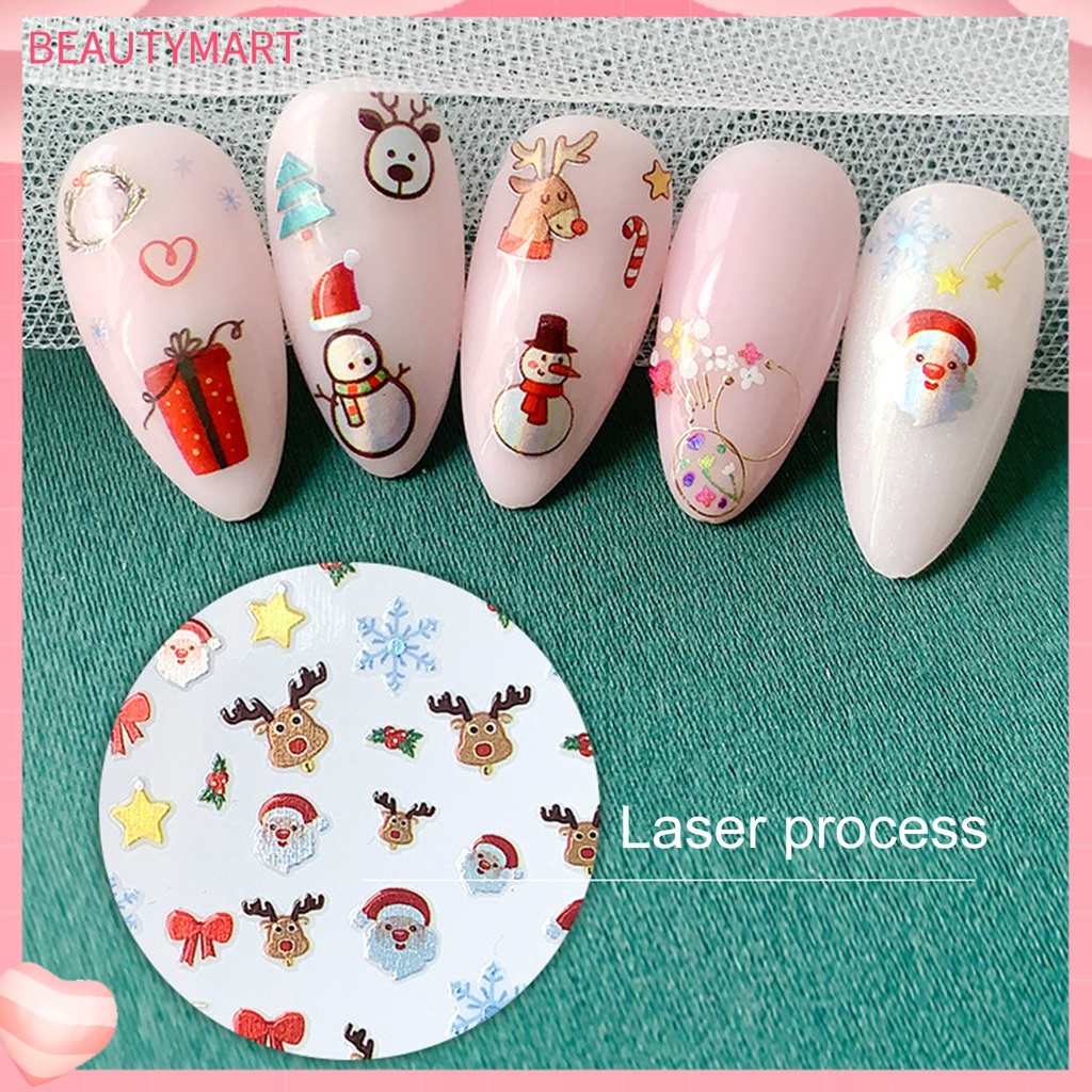 [beautymart] Đề Can Dán Móng Tay Tự Dính Họa Tiết Hoạt Hình Giáng Sinh Tinh Tế Quyến Rũ Dễ Sử Dụng