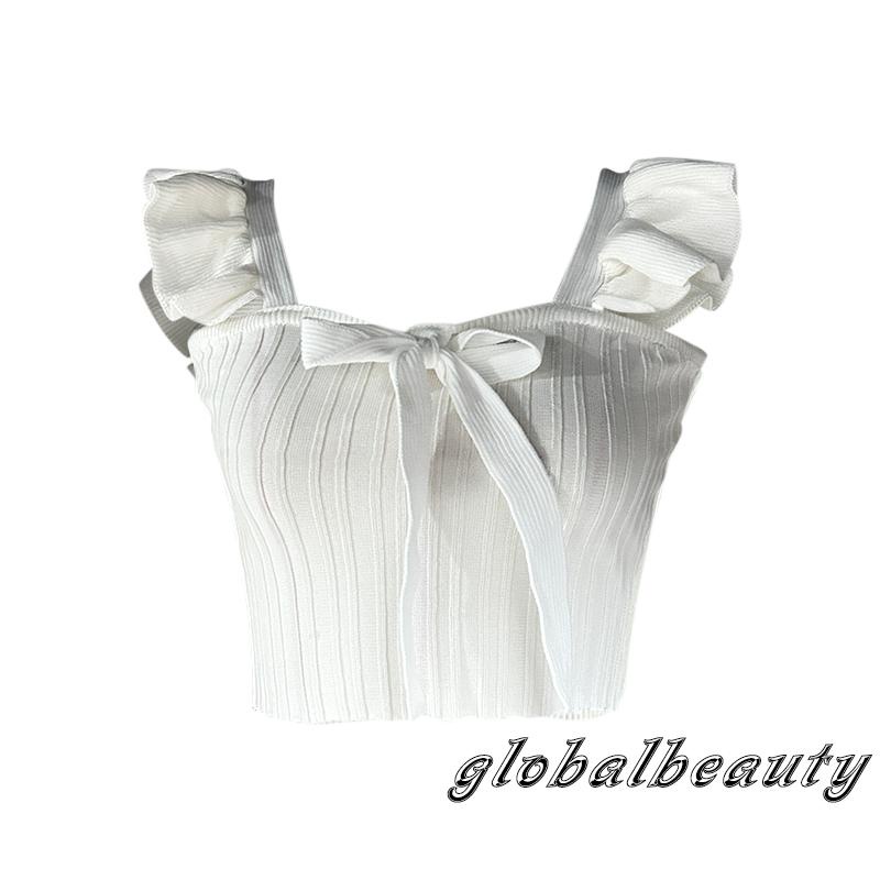 Áo Crop Top Không Tay Nhún Bèo Màu Sắc Đơn Giản Thời Trang Mùa Hè Cho Nữ