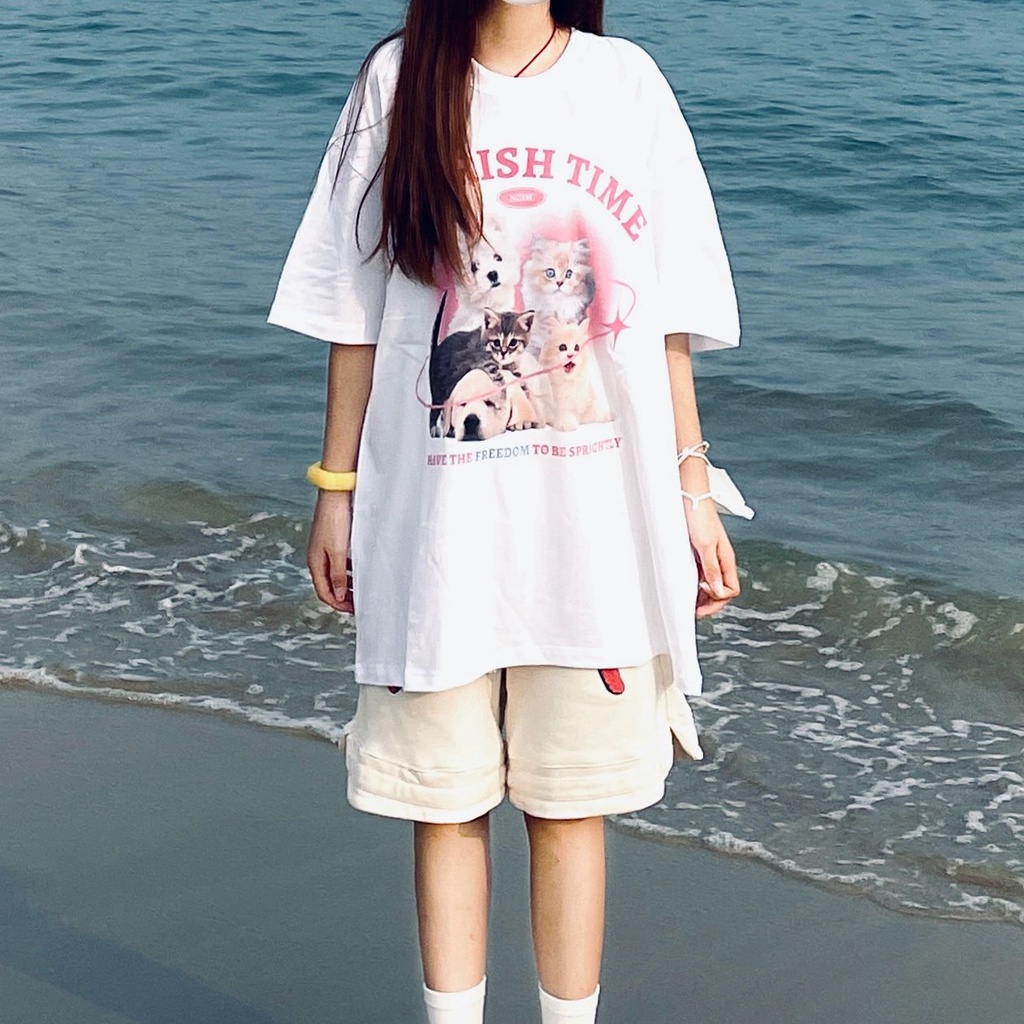 HIIXIIVI Áo Thun 100% Cotton Tay Ngắn Dáng Rộng In Họa Tiết Màu Sắc Độc Đáo Phong Cách Hàn Quốc Thời Trang Mùa