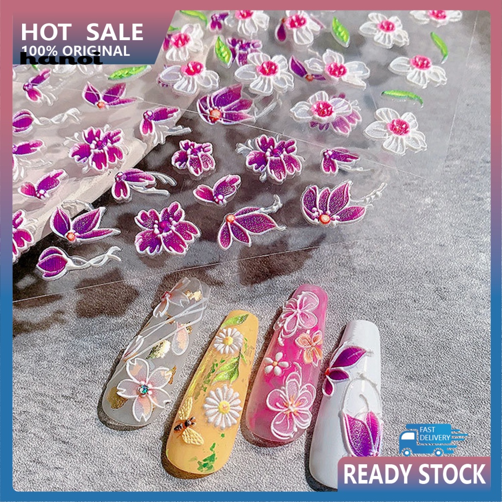 Miếng Dán Trang Trí Móng Tay Họa Tiết Hoa Lá Dập Nổi 5D Thời Trang Cho Nữ