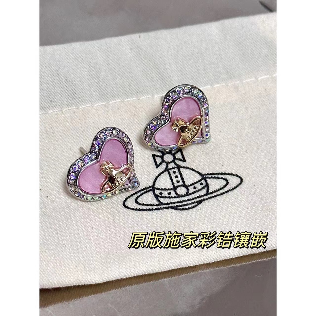 Bộ Dây Chuyền + Bông Tai Hình Trái Tim Vỏ Sò Đính Đá Zircon Sang Trọng