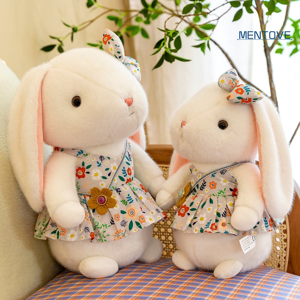 Thỏ Nhồi Bông 23 / 30 / 38cm Mặc Váy Hoa Thắt Nơ Đáng Yêu Trang Trí Nội Thất