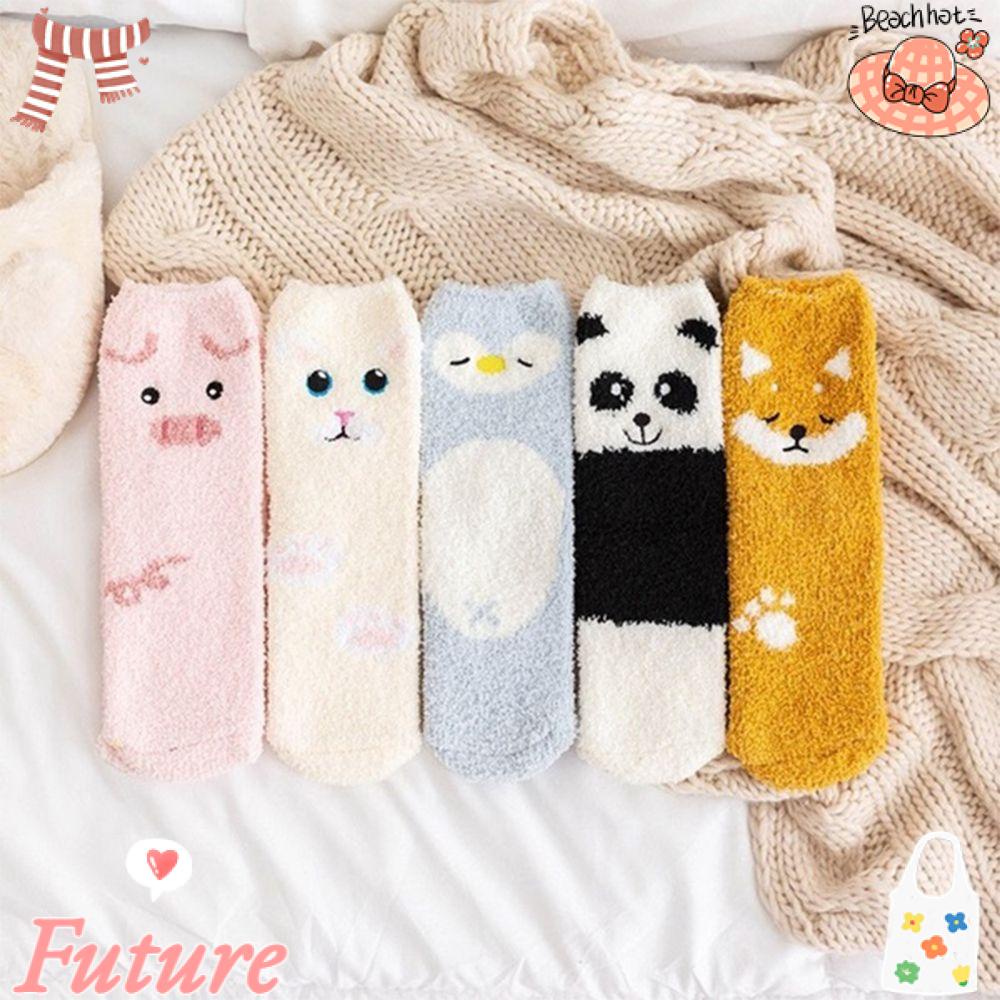 Vớ Nhung San Hô Dày Dặn Họa Tiết Hoạt Hình Động Vật Dễ Thương