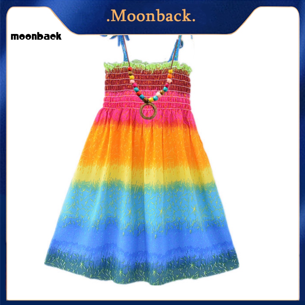 < Moonback > Đầm Ống Rộng Không Tay Phối Ren Đi Biển Mùa Hè Phong Cách Bohemian Cho Trẻ Em