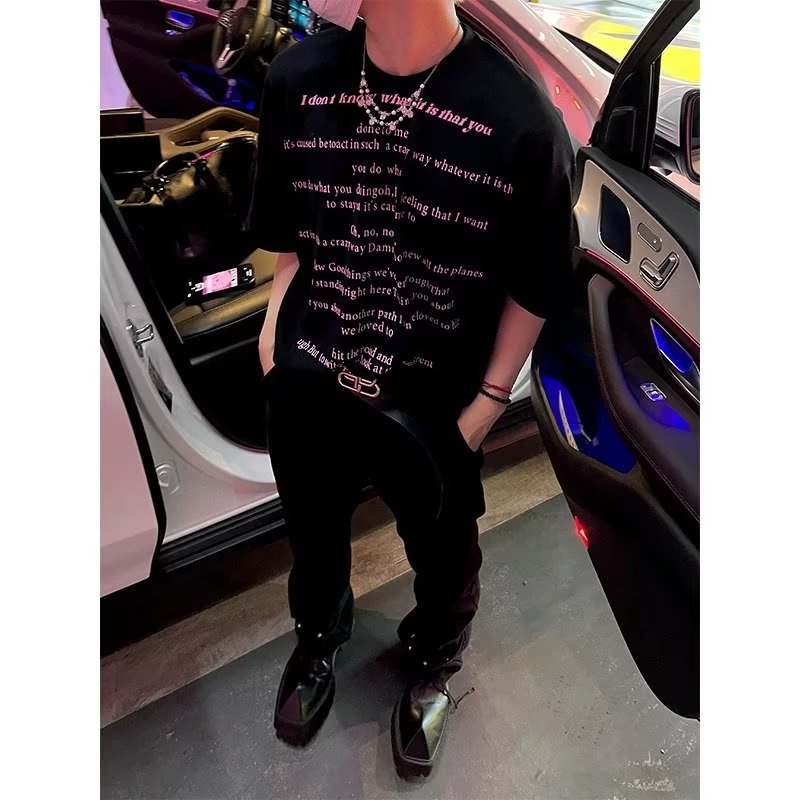 Áo Thun Ngắn Tay Cổ Tròn In Chữ Phong Cách Đường Phố Mỹ Thời Trang Mùa Hè Dành Cho Nam