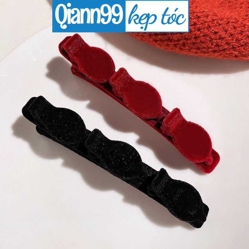 💓Qiann💓Kẹp Tóc Mái Phối Vải Nhung Độc Đáo Cho Nữ