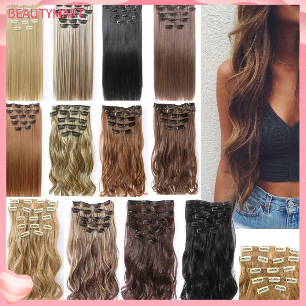 Bộ Tóc Giả Dài / Xoăn / Thẳng Kèm 16 Kẹp Thời Trang Dành Cho Nữ