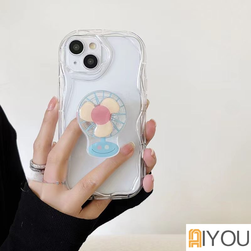 Ốp Điện Thoại Mềm Trong Suốt Có Giá Đỡ Hình Quạt Nhỏ Cho Iphone 14promax 13 3D 11 12 Pro Max