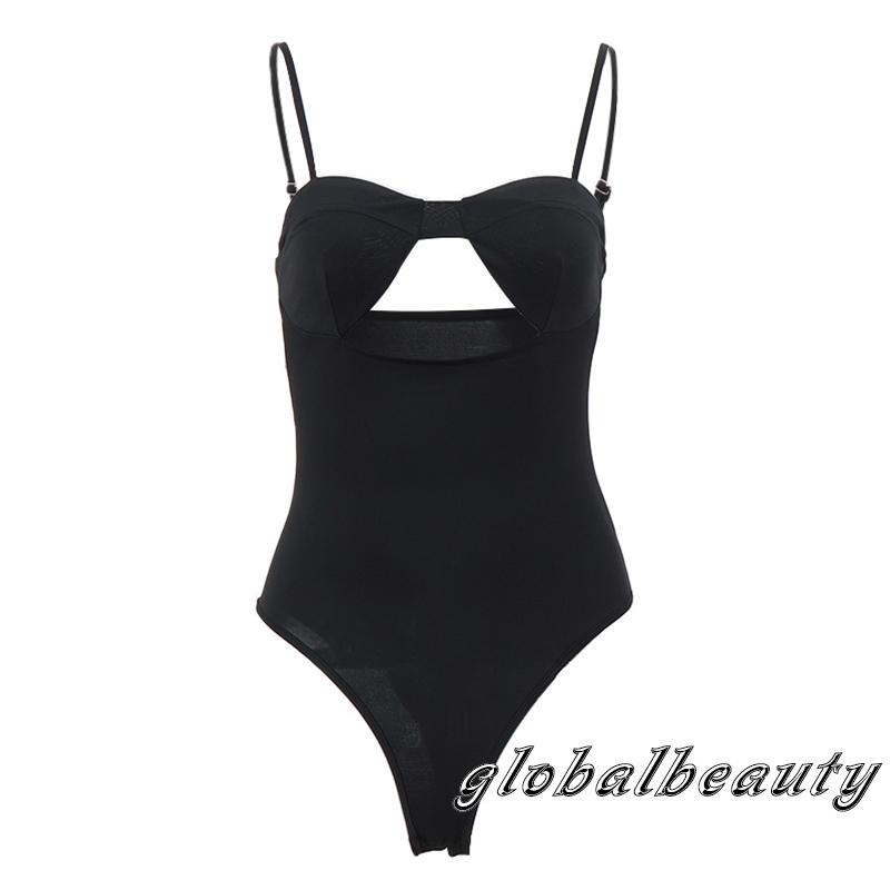 Bộ Áo Liền Quần Hai Dây Màu Trơn Khoét Lỗ Trước Gợi Cảm Cho Nữ