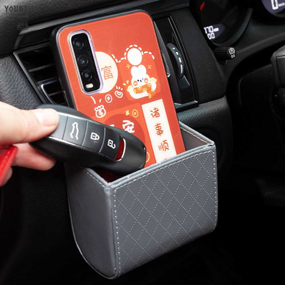 Hộp Đựng Đồ Dùng Bằng Da PU Mềm Gắn Khe Điều Hòa Xe Hơi Tiện Dụng