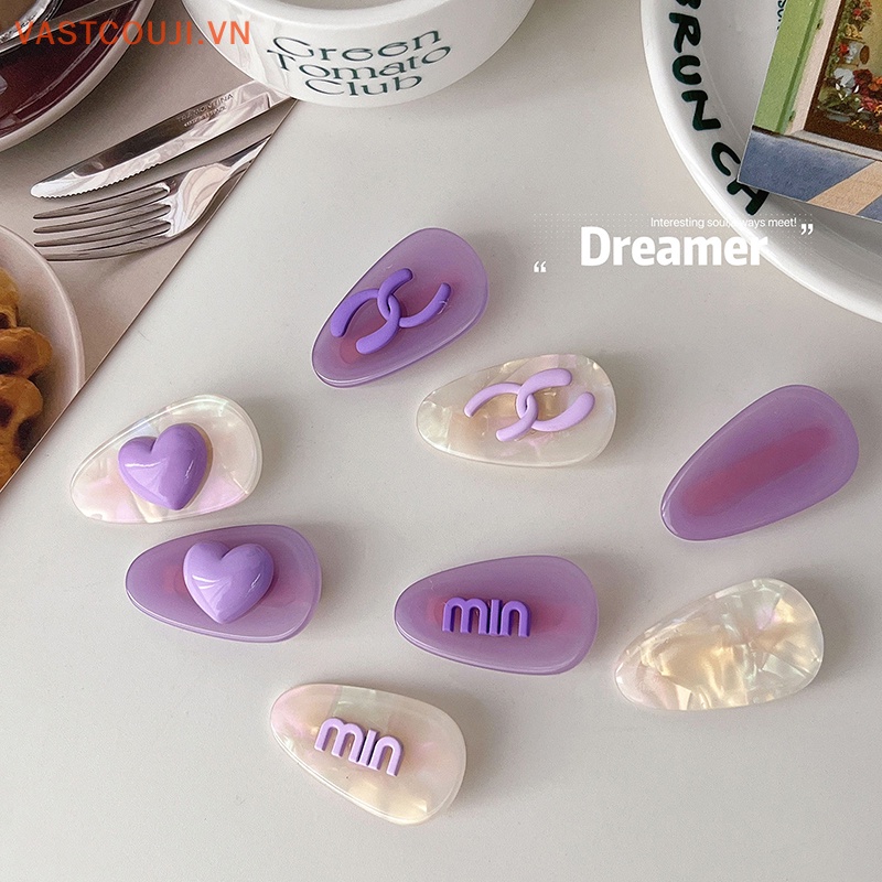 Kẹp Tóc Màu Tím In Họa Tiết Chữ / Trái Tim Xinh Xắn Thời Trang Cho Nữ