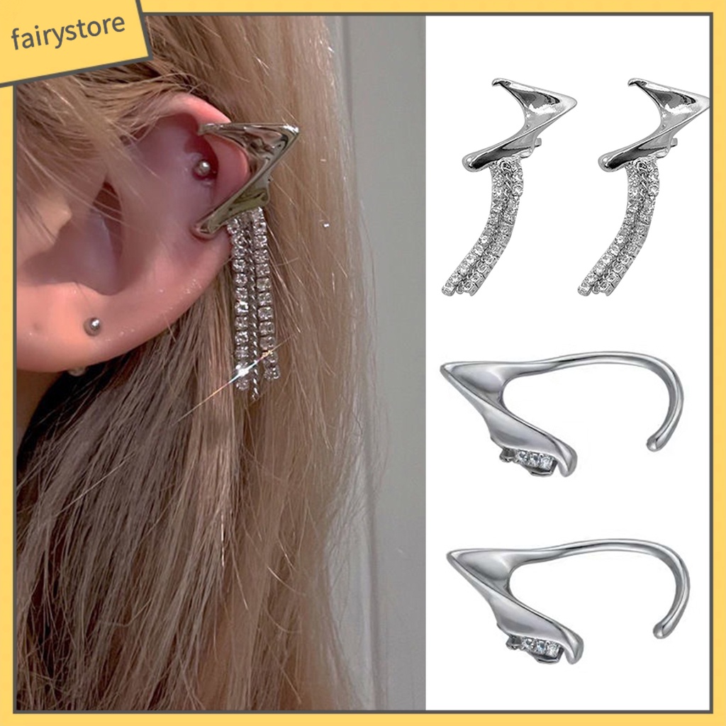 1 Đôi Khuyên Kẹp Vành Tai Đính Đá Phong Cách Hip hop Thời Trang Cho Nữ