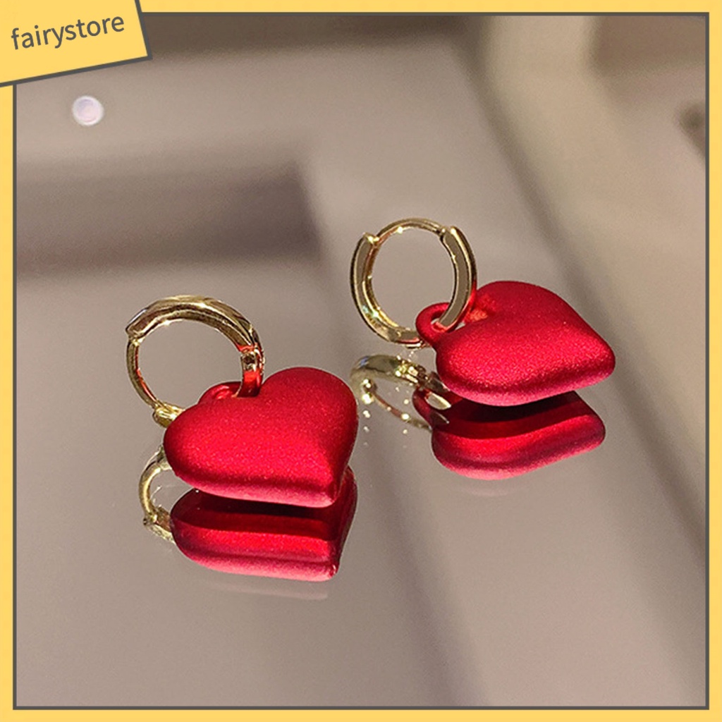 1 Đôi Bông Tai Hợp Kim Hình Trái Tim Đỏ Sang Trọng