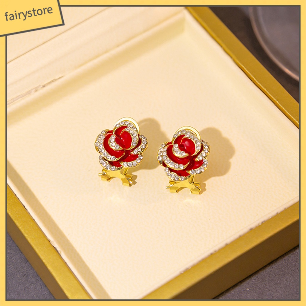 1 Đôi Bông Tai Hình Hoa Hồng Bằng Hợp Kim Phong Cách Vintage Thanh Lịch Thời Trang