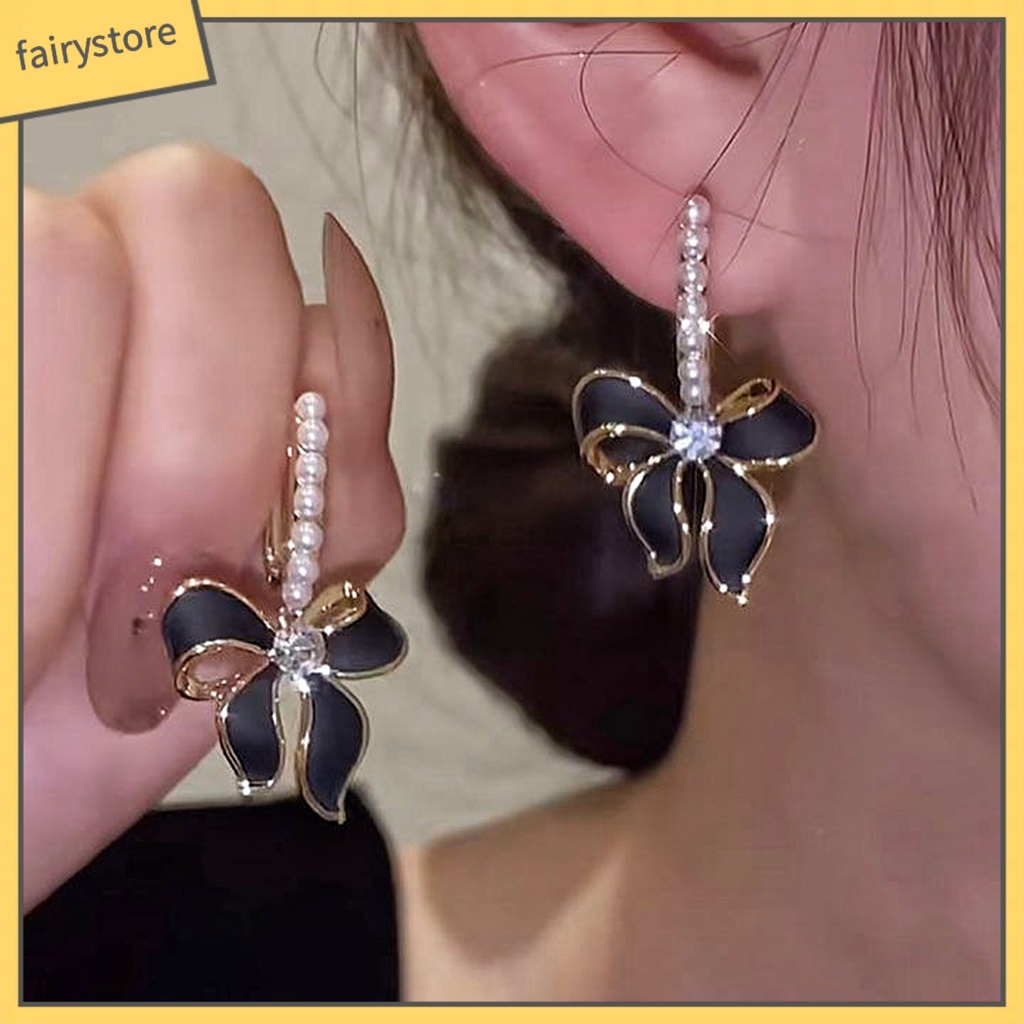 1 Đôi Bông Tai Hình Bướm Tua Rua Thắt Nơ Phong Cách Vintage Dành Cho Nữ