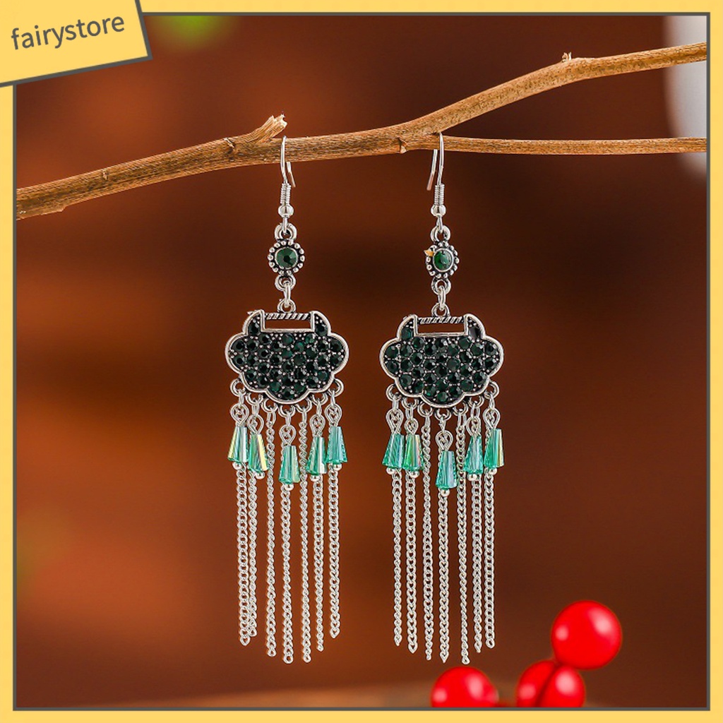 [FRO] Set 2 Bông Tai Dáng Dài Bằng Hợp Kim Dát Đá Cổ Điển Dễ Phối Đồ Dành Cho Nữ