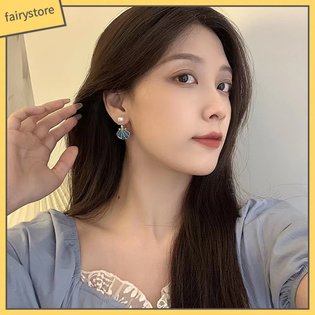 [FRO] 1 Đôi Bông Tai Vỏ Sò Hợp Kim Đính Ngọc Trai Nhân Tạo Nhẹ Nhàng Sang Trọng