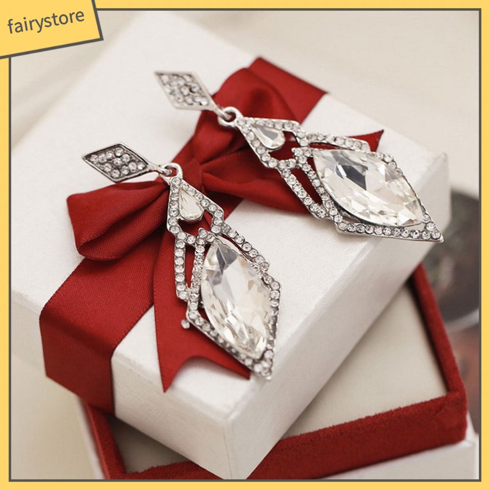 Bông Tai Hình Thoi Dáng Dài Đính Đá Thời Trang Cho Nữ