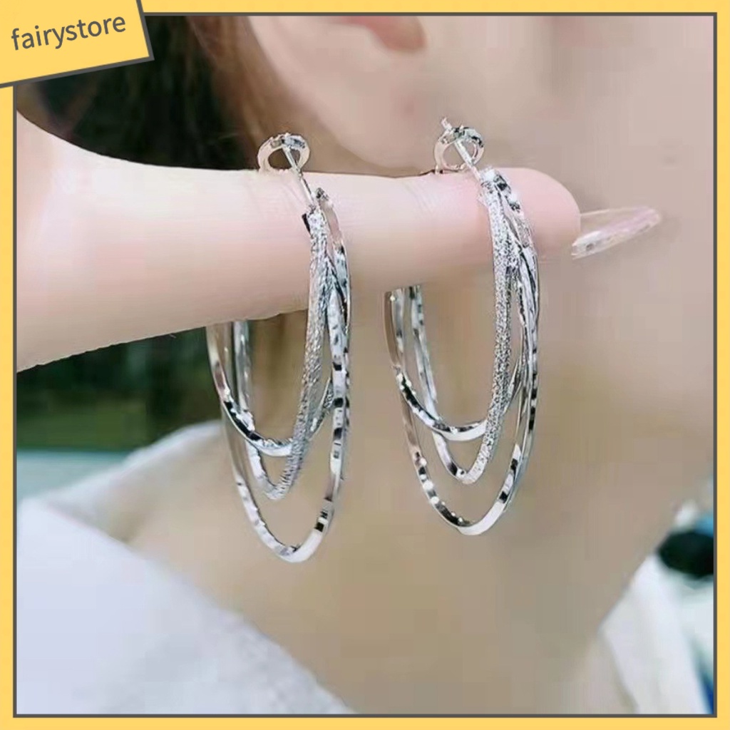 1 Đôi Bông Tai Hình Tròn Cỡ Lớn Nhiều Lớp Lấp Lánh Thời Trang Cho Nữ