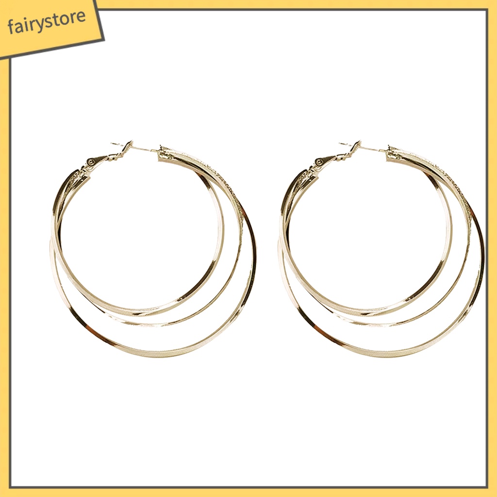 1 Đôi Bông Tai Hình Tròn Cỡ Lớn Nhiều Lớp Lấp Lánh Thời Trang Cho Nữ